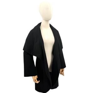 T Tahari Black Draped Cape Collar Open Front Coat
